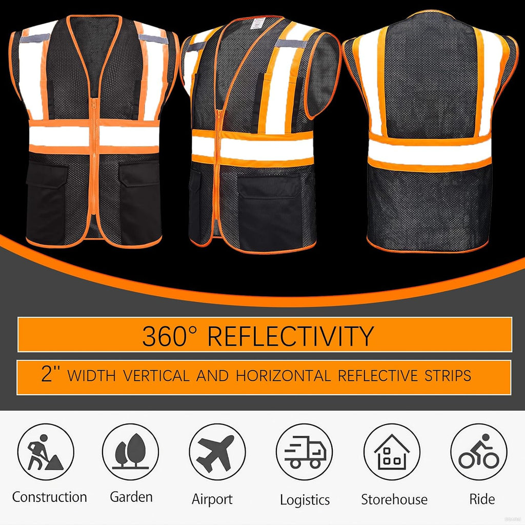 BeautyWill Custom Safety Vest Customized Logo Class 2 High Visibility Reflective Vest with Pockets Construction workwear