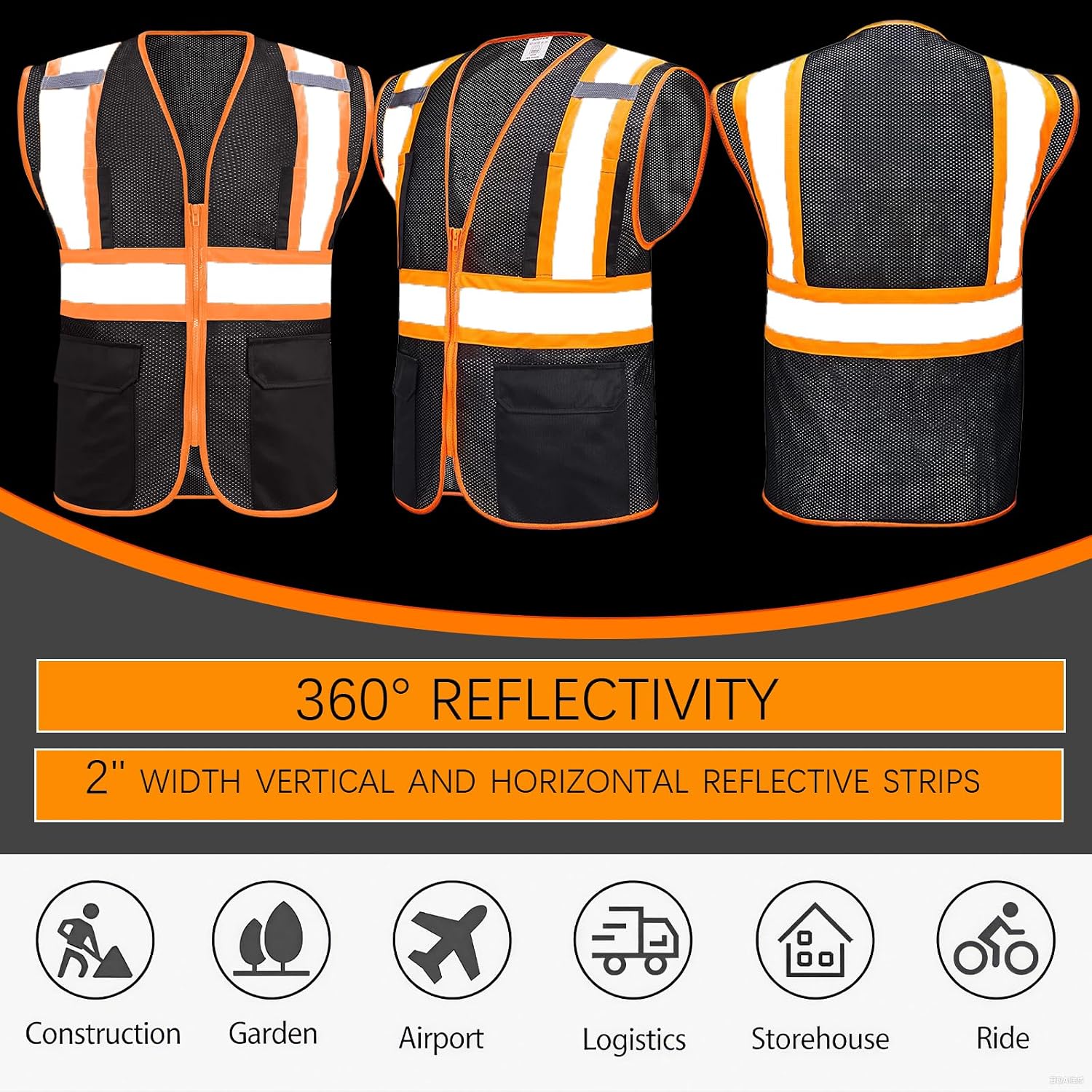 BeautyWill Custom Safety Vest Customized Logo Class 2 High Visibility Reflective Vest with Pockets Construction workwear