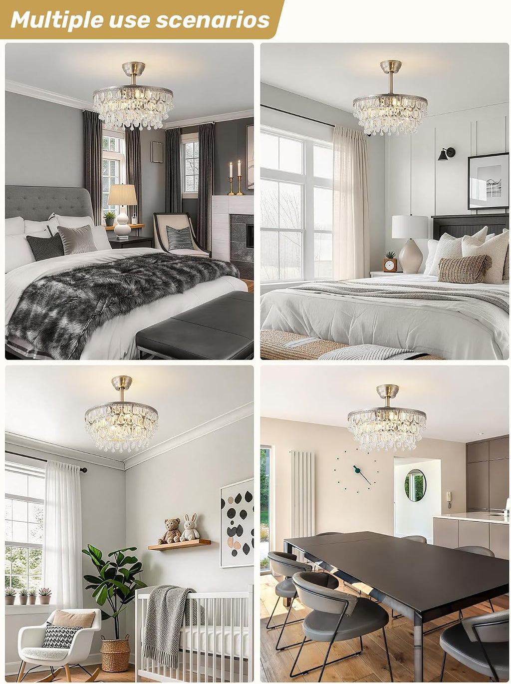 Silver Crystal Fandelier Ceiling Fan with Light, 20' Crystal Chandelier Ceiling Fans with Lights and Remote with 6 Speeds Caged for Bedroom, Living Room, Nursery