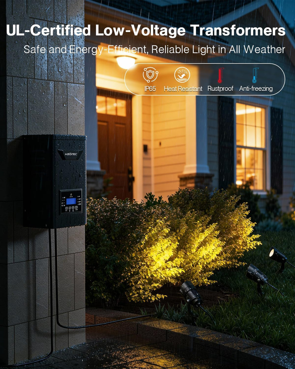 HIBOITEC 12W Landscape Lighting Kit with 200W Low Voltage Transformer, Dusk to Dawn & Timer, 2900K Wired Waterproof LED Outdoor Spotlights for Yard Garden Tree House, Wire Sold Separately, 12 Packs