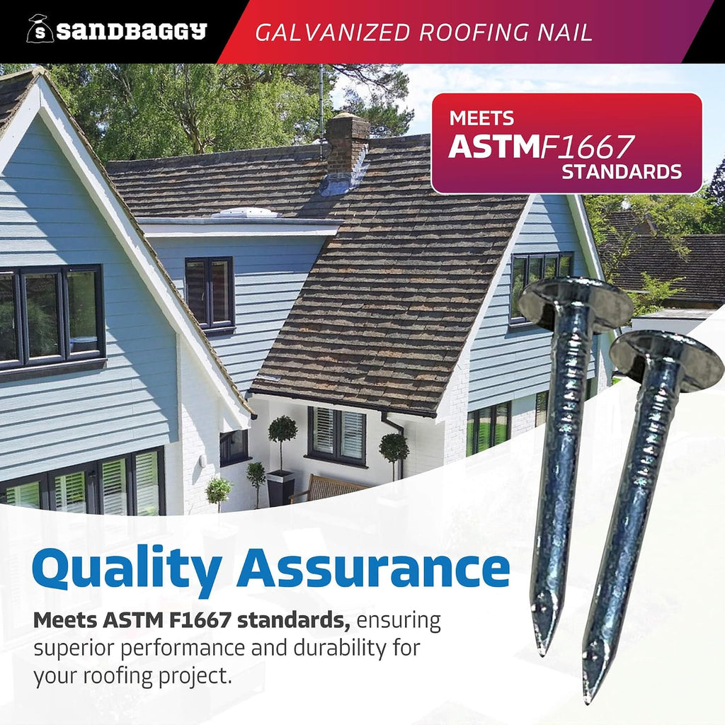 Sandbaggy 1-1/4' Galvanized Roofing Nails - Install Shingles, Siding, Insulation Board, Felt Paper - Flat Head, 11 Gauge Steel, Smooth Shank (30, Pounds)