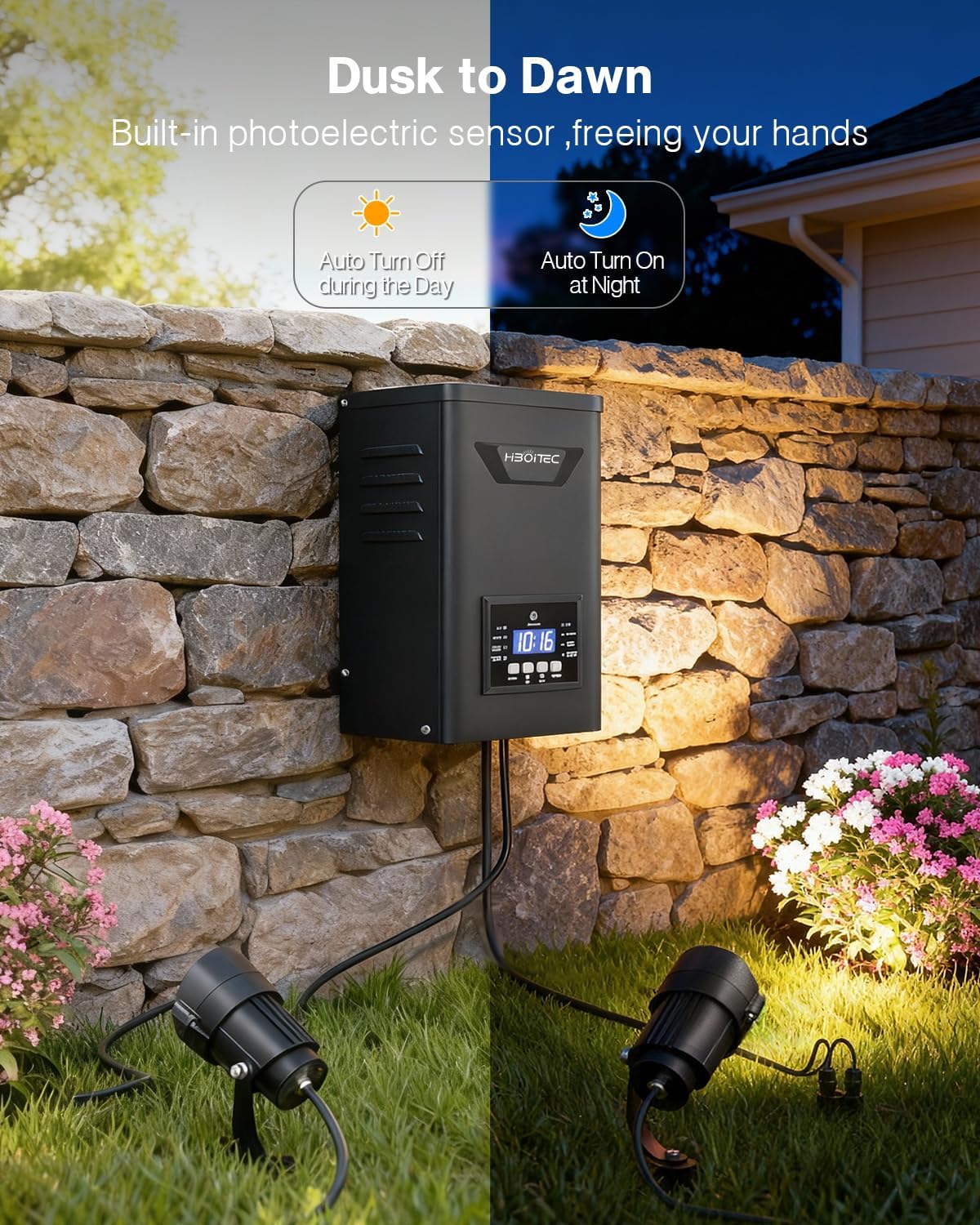 HIBOITEC 24 Packs Low Voltage Landscape Lights Kit with 400W Transformer, Dusk to Dawn & Timer, 12W 2900K Waterproof LED Outdoor Spotlights for Yard Garden Tree House Uplighting, Wire Sold Separately