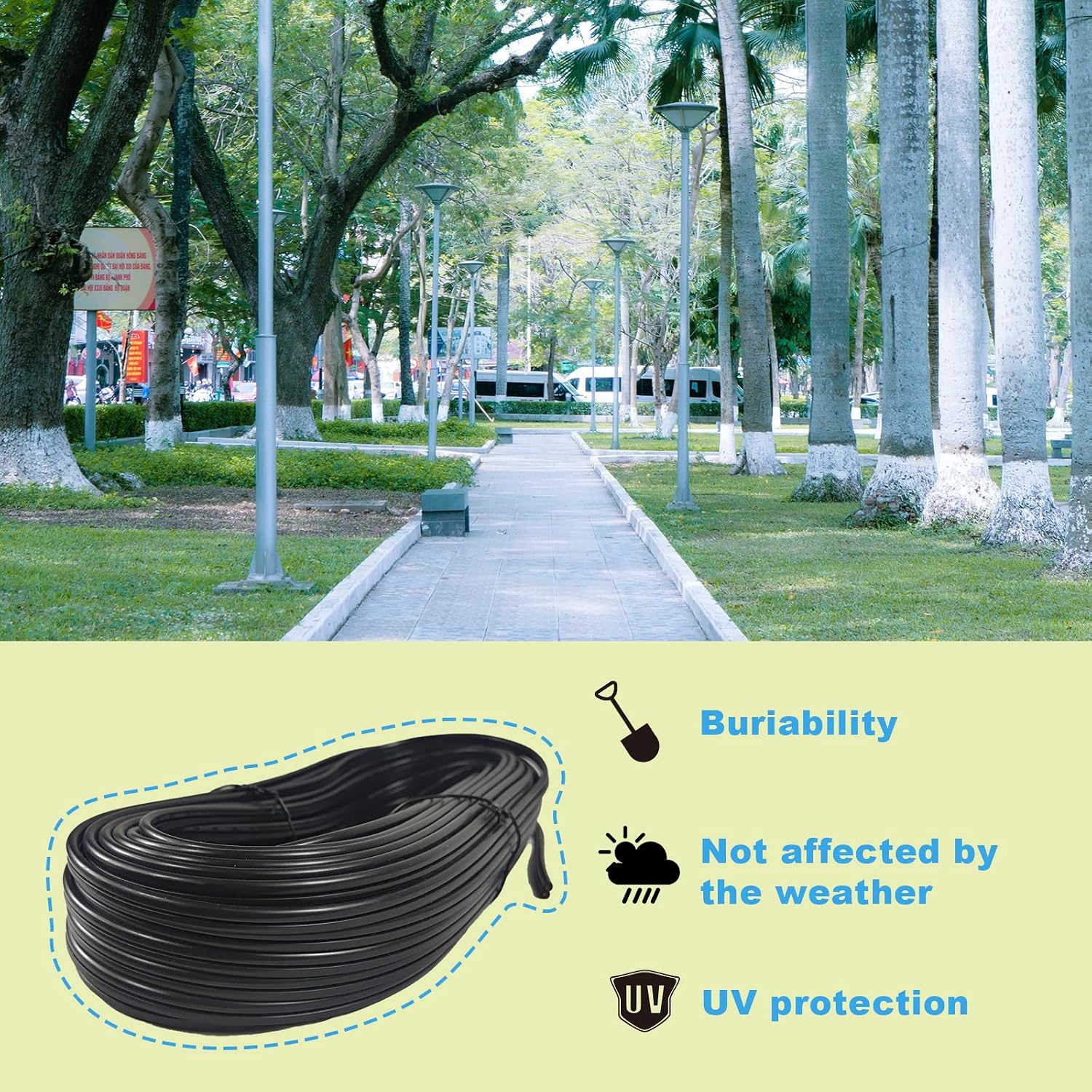 12/2 Low Voltage Landscape Lighting Wire, Outdoor Direct Burial Cable, 12 Gauge 2 Conductor, 250 Feet