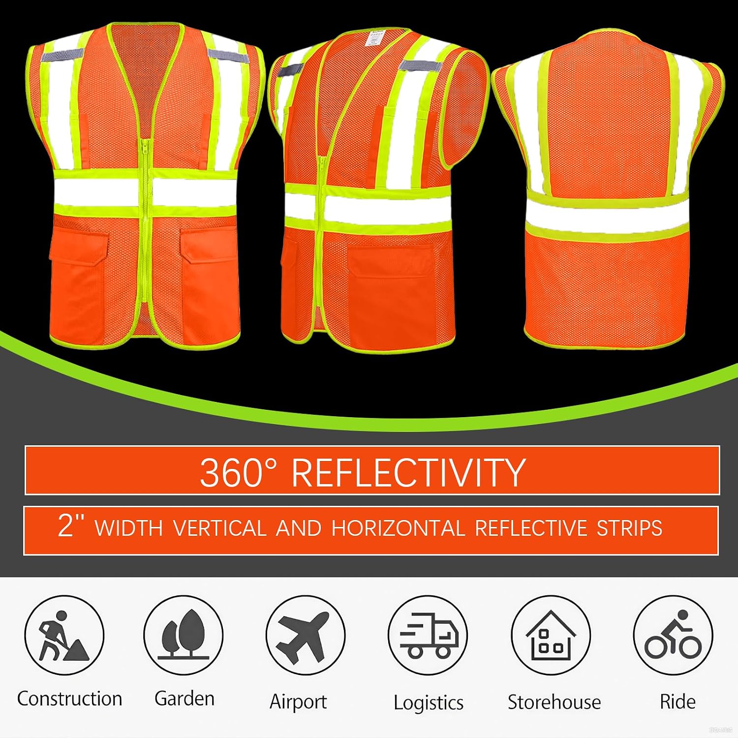 BeautyWill Custom Safety Vest Customized Logo Class 2 High Visibility Reflective Vest with Pockets Construction workwear