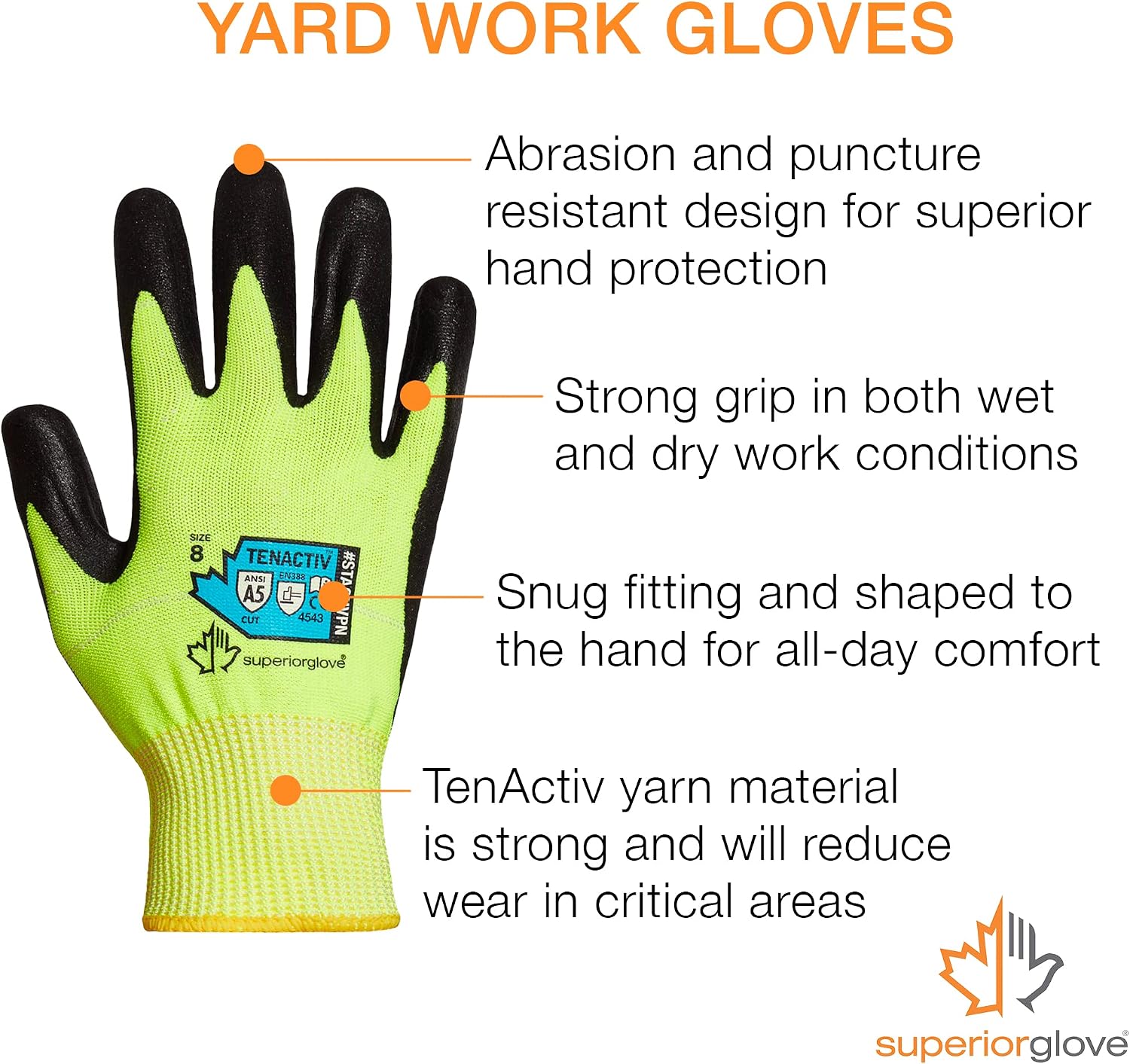 Superior Heavy Duty Gardening Gloves for Yard Work – Form Fitting Landscaping Glove Puncture Resistant with Composite Knit Breathable Backs - Mens Womens Unisex Design - Size X-Small (1 Pack)