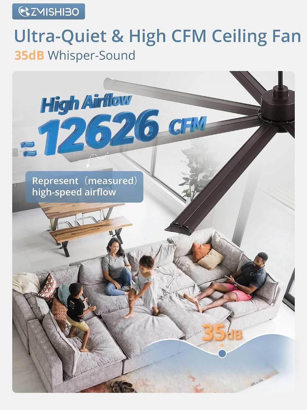 ZMISHIBO 84' Large Industrial Ceiling Fans No light with Aluminum 8 Blades, Commercial Ceiling Fan without Light,Quiet DC Motor, 6 Speeds, Indoor Outdoor Ceiling Fan for Patio,Garage,Shop, Oil Bronze