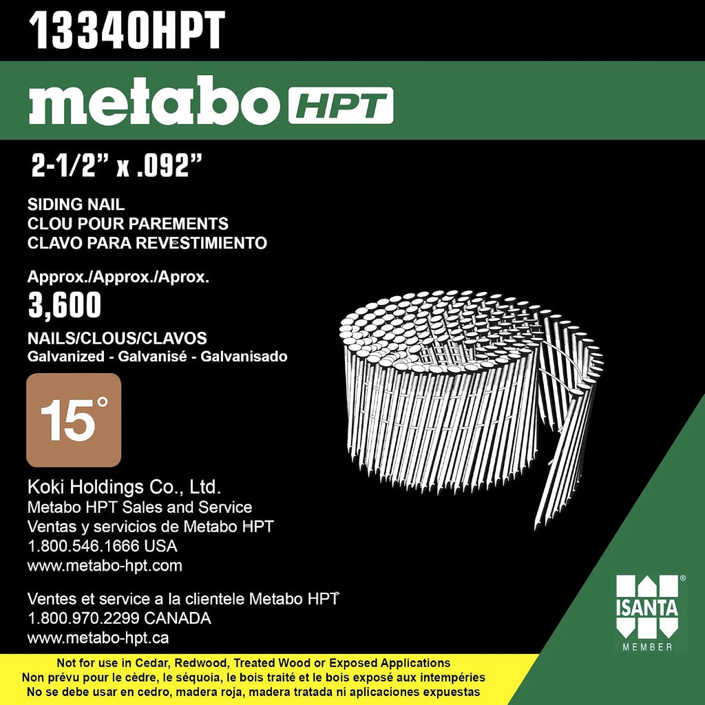 Metabo HPT Siding Nails, 3' x .113, Fiber Cement Nails, Hot Dipped Galvanized, Plastic Sheet, Coil, SM, 4800 Count (13391HPT)