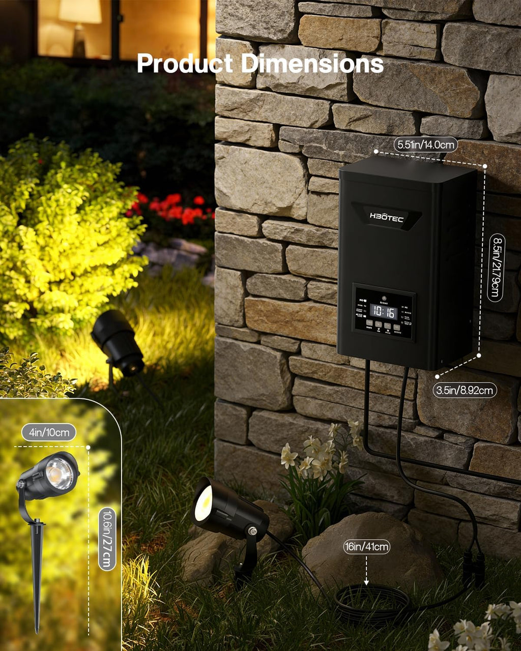 HIBOITEC 12W Landscape Lighting Kit with 200W Low Voltage Transformer, Dusk to Dawn & Timer, 2900K Wired Waterproof LED Outdoor Spotlights for Yard Garden Tree House, Wire Sold Separately, 12 Packs