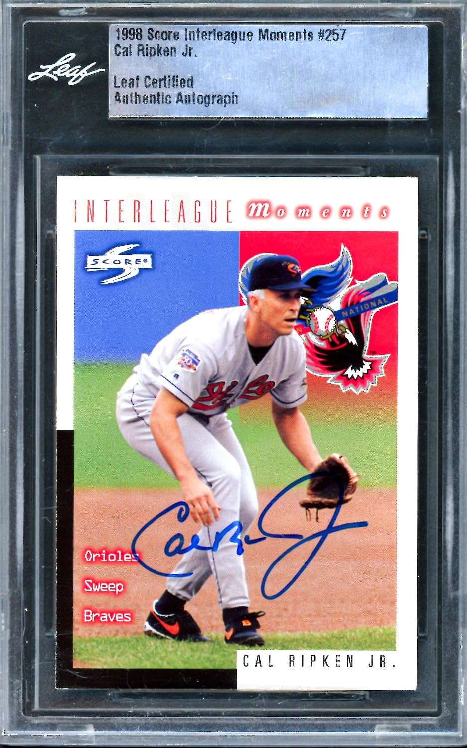Cal Ripken Jr. Autographed 1998 Score Interleague Moments Card #257 Baltimore Orioles Leaf SKU #243523 - MLB Autographed Baseball Cards