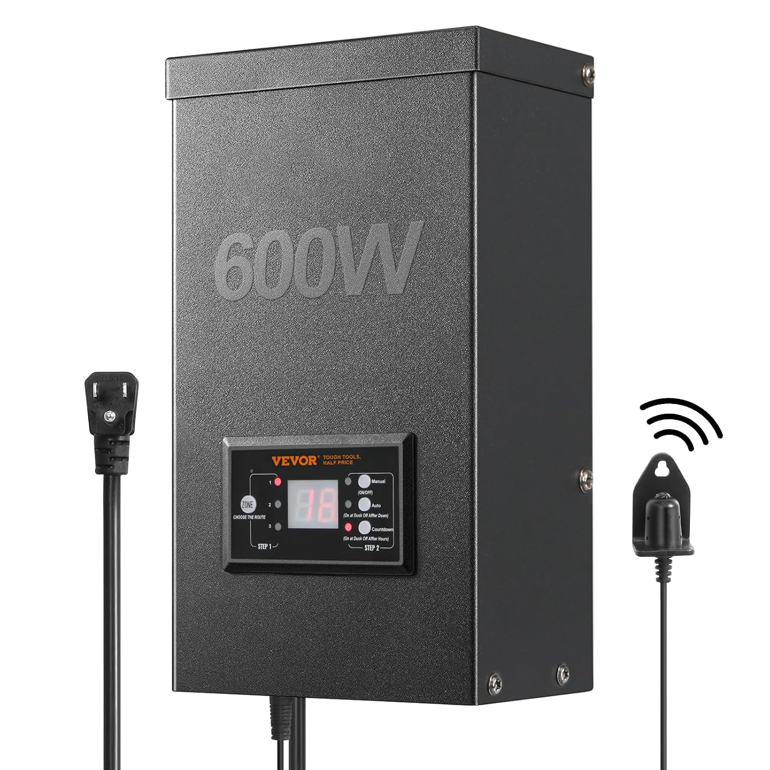 VEVOR 600W Landscape Transformer, Timer & Photocell Sensor Equipped, Weatherproof Outdoor Lighting Converter, 120V AC to 12V/14V AC, Ideal for Exterior, Spotlight, Pathway,ETL