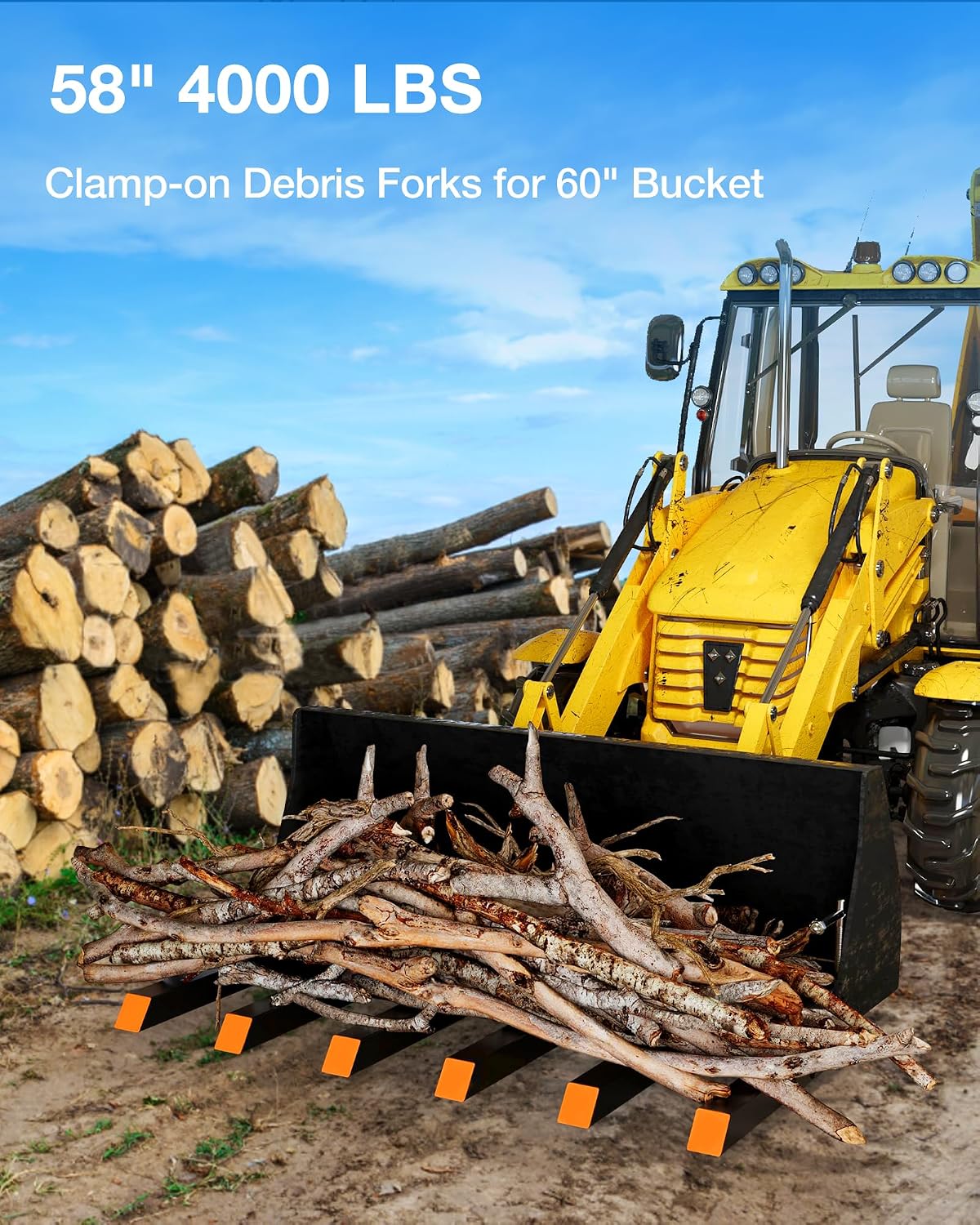 Garvee Clamp On Debris Forks for 60 in Buckets, 4560 LBS Loading Weight Pallet Forks for Loader, Tractor Buckets, Skidsteer, for Removing Limbs, Yard Waste and Debris