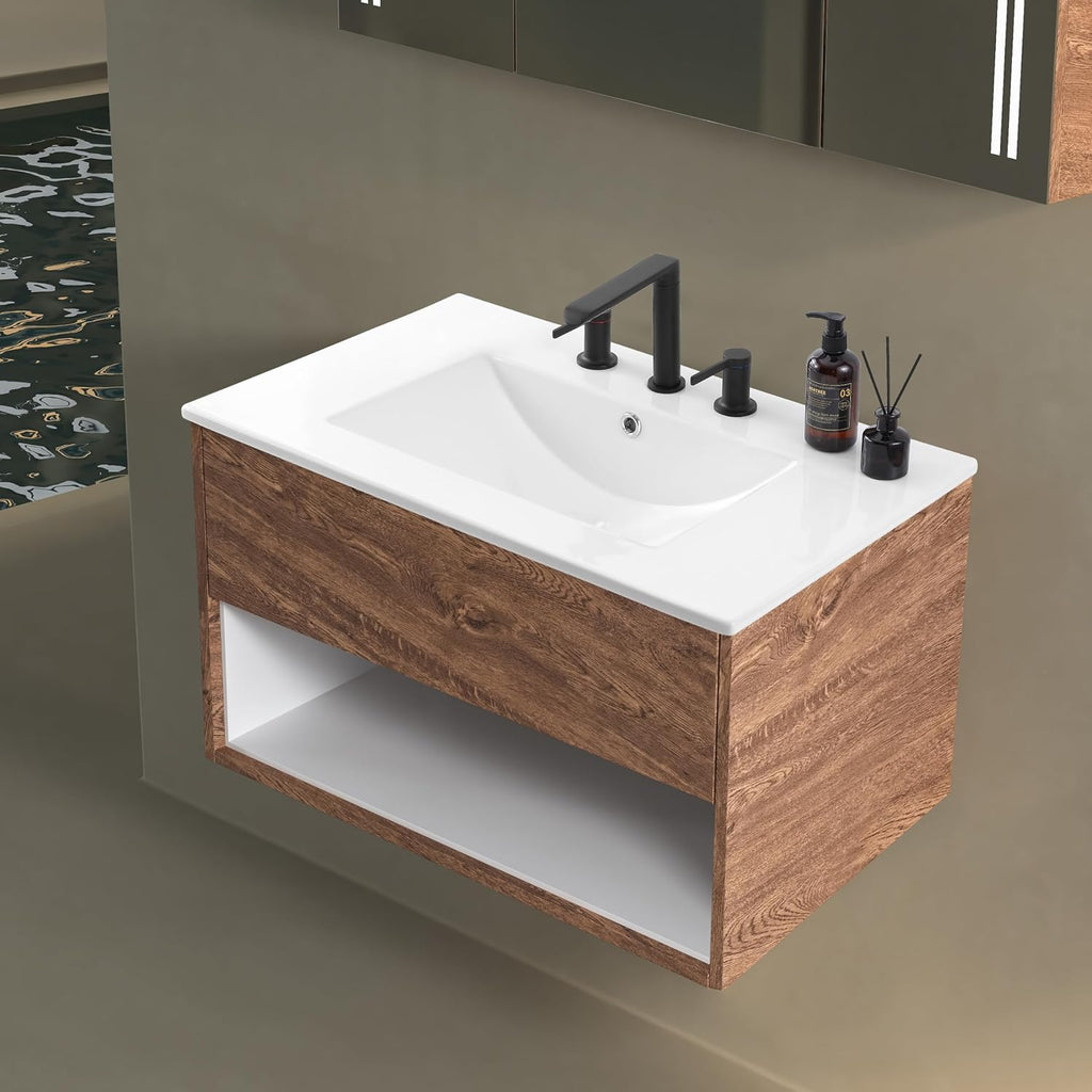 JONATHAN Y Ancillary 30 in. W x 18.25 in. D Ceramic Vanity Sink Top with 3-Hole Rectangular Single Sink Basin, White SNK1002A