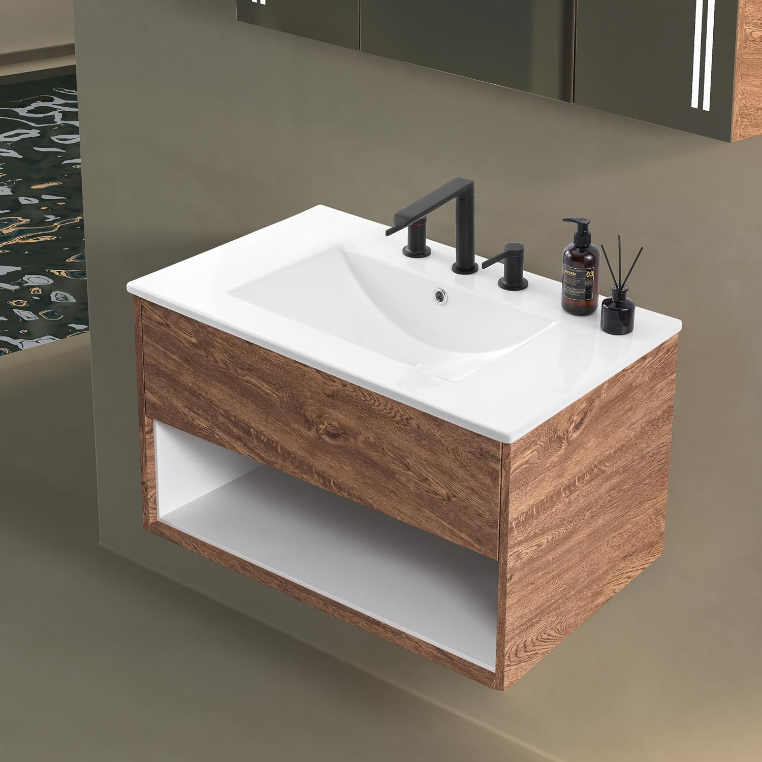 JONATHAN Y Ancillary 30 in. W x 18.25 in. D Ceramic Vanity Sink Top with 3-Hole Rectangular Single Sink Basin, White SNK1002A