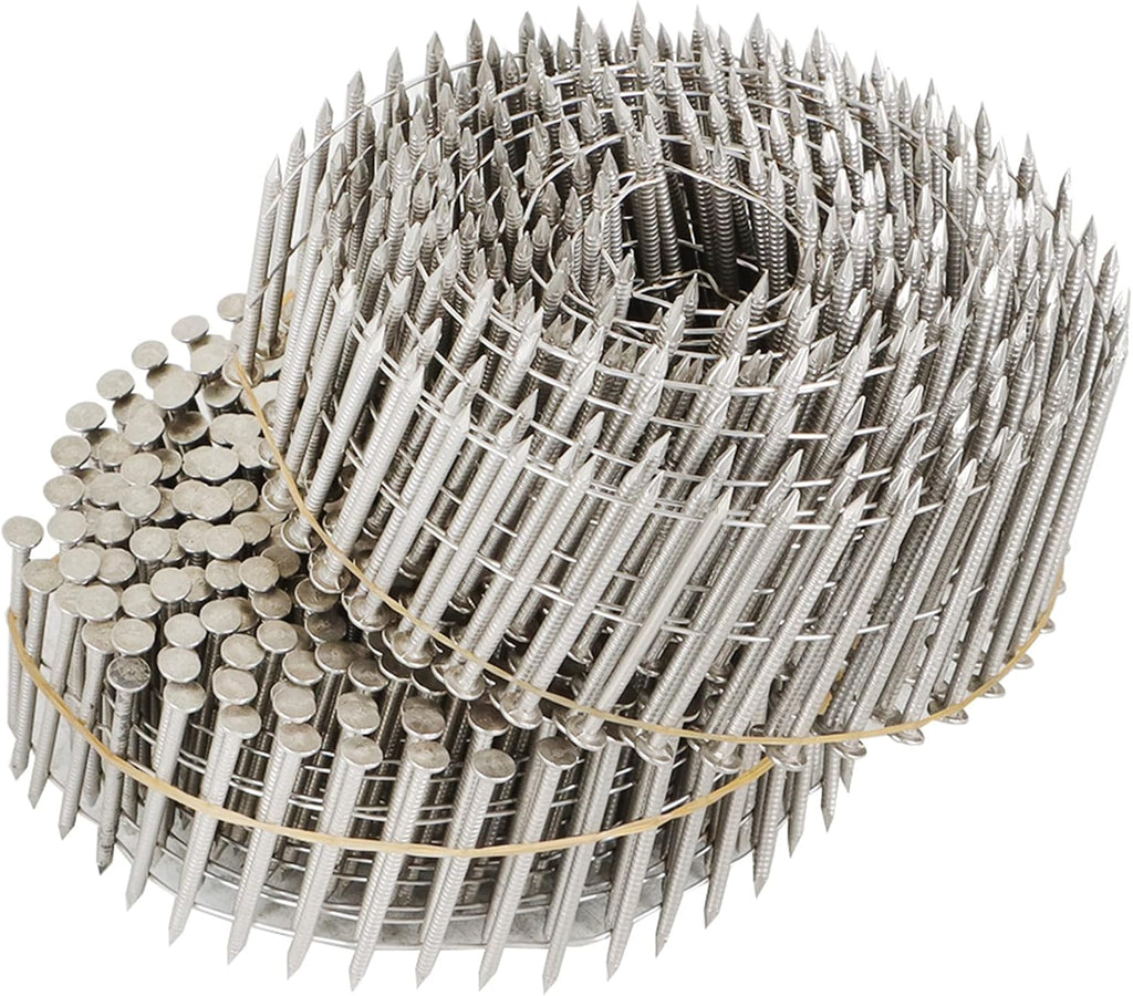 kimllier 3600 Count Coil Siding Nail Full Round Head Wire Collated Coil 15-Degree 2-Inch x .090-Inch Ring Shank 304 Stainless Steel