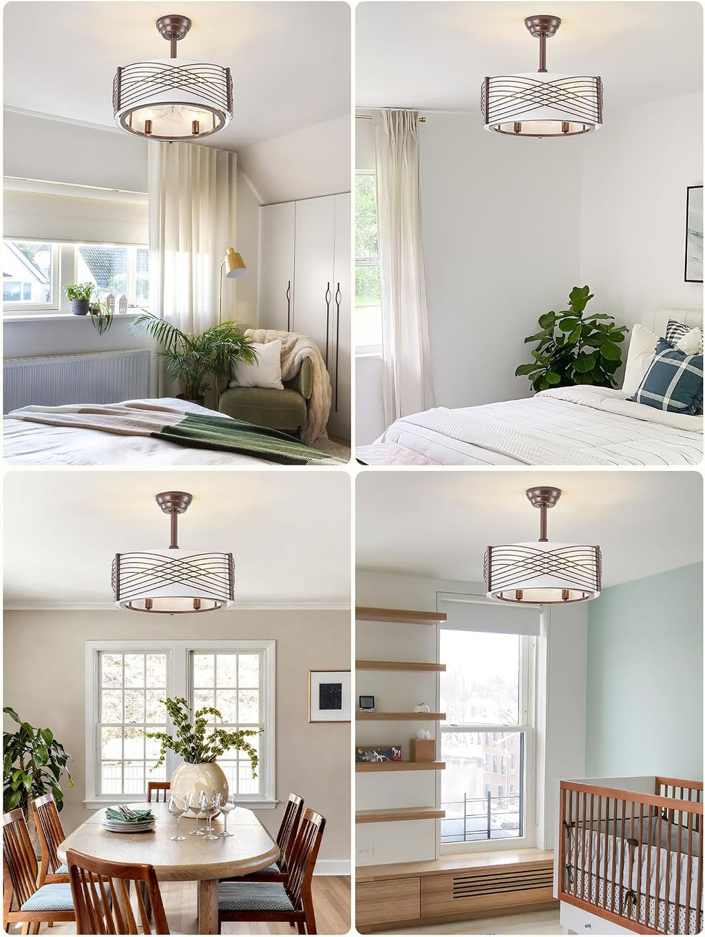 20' Fandelier Ceiling Fans with Lights, Brown Caged Ceiling Fan with Light Remote Control, Mid-Century Modern with 6 Speeds for Bedroom, Nursery, Living Room (Brown)