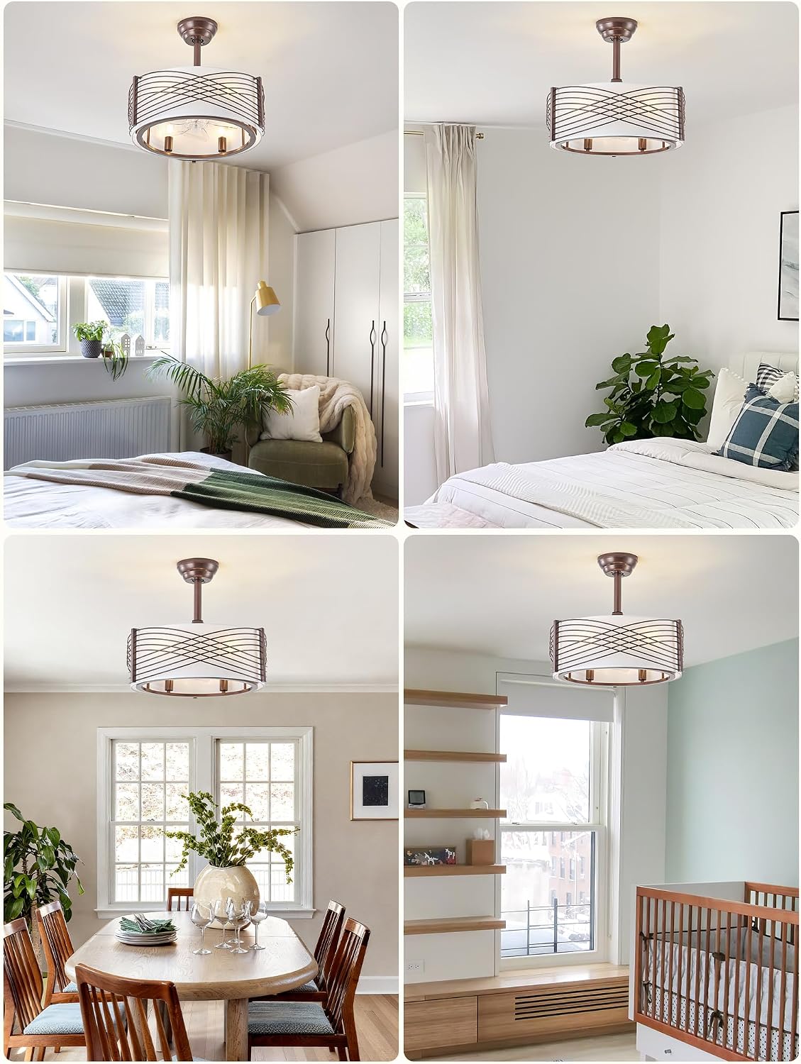 20' Fandelier Ceiling Fans with Lights, Brown Caged Ceiling Fan with Light Remote Control, Mid-Century Modern with 6 Speeds for Bedroom, Nursery, Living Room (Brown)