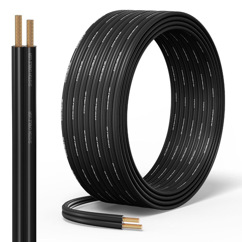 SYSTON 12/2 Low Voltage Landscape Lighting Direct Burial Stranded Wire Cable, 12 Gauge 2 Copper Conductors for Outdoor Spotlight Pathway Lighting and More Low Voltage Applications Use - 250 FT