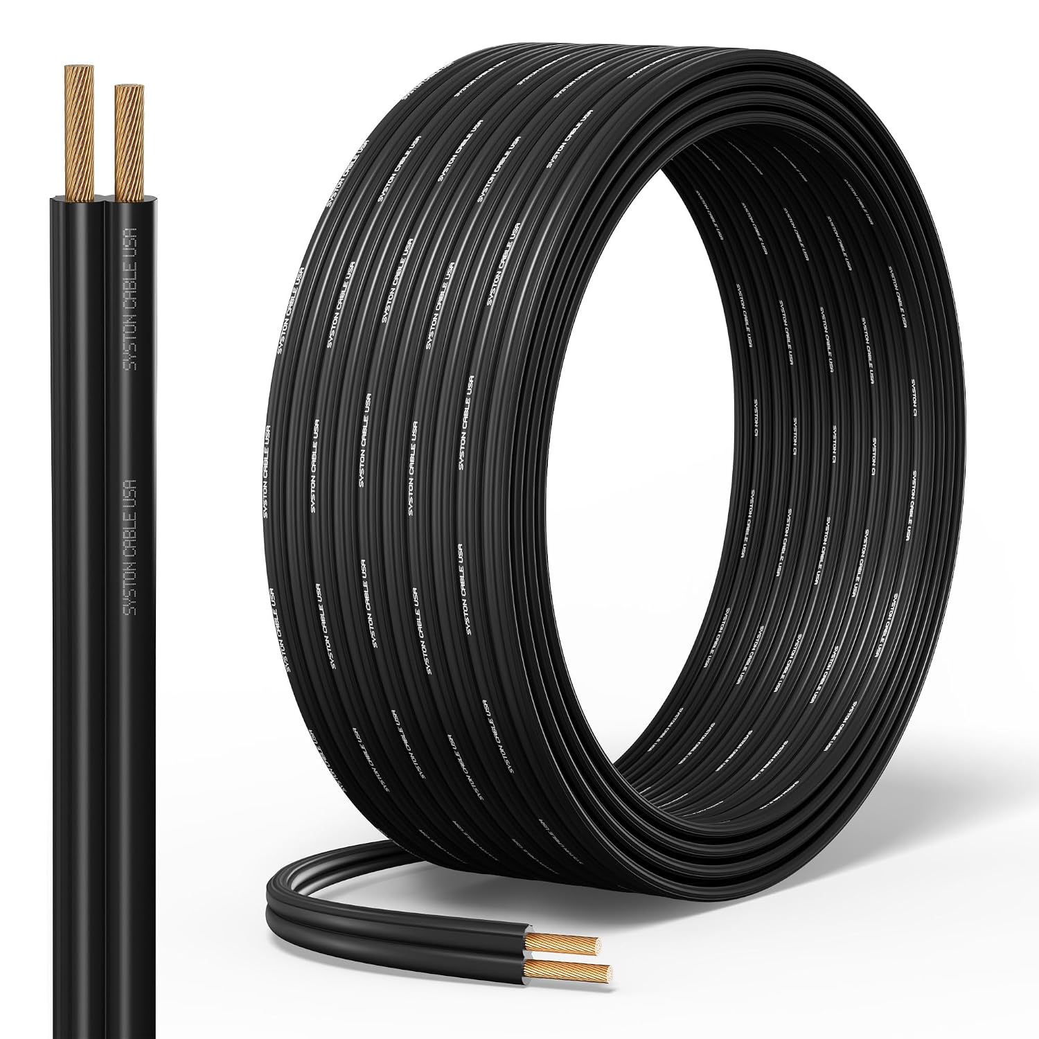 SYSTON 14/2 Low Voltage Landscape Lighting Direct Burial Stranded Wire Cable, 14 Gauge 2 Copper Conductors for Outdoor Spotlight Pathway Lighting and More Low Voltage Applications Use - 400 FT