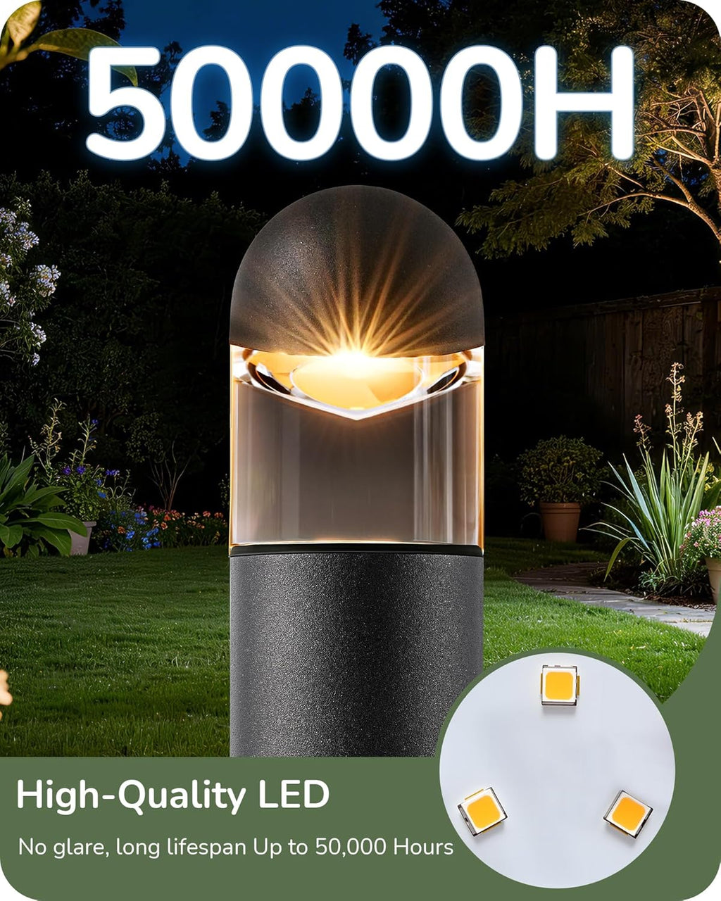 EDISHINE Low Voltage Landscape Lighting, 12V 3W 3000K Landscape Pathway Lights, Glass Aluminum Outdoor Pathway Lights Wired, Waterproof for Garden Yard Driveway, 50,000Hrs, CRI 80, Black, 10 Pack