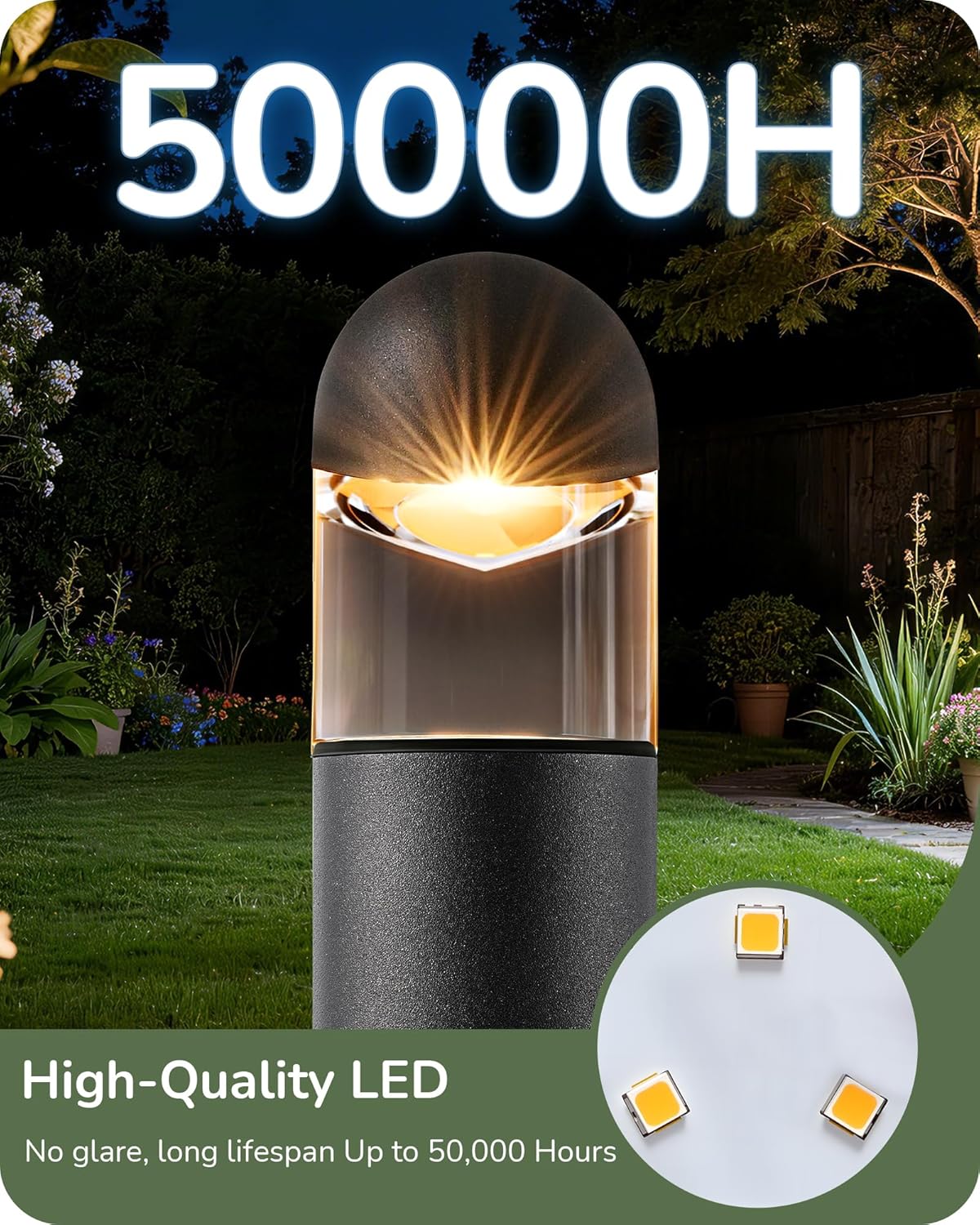 EDISHINE Low Voltage Landscape Lighting, 12V 3W 3000K Landscape Pathway Lights, Glass Aluminum Outdoor Pathway Lights Wired, Waterproof for Garden Yard Driveway, 50,000Hrs, CRI 80, Black, 10 Pack
