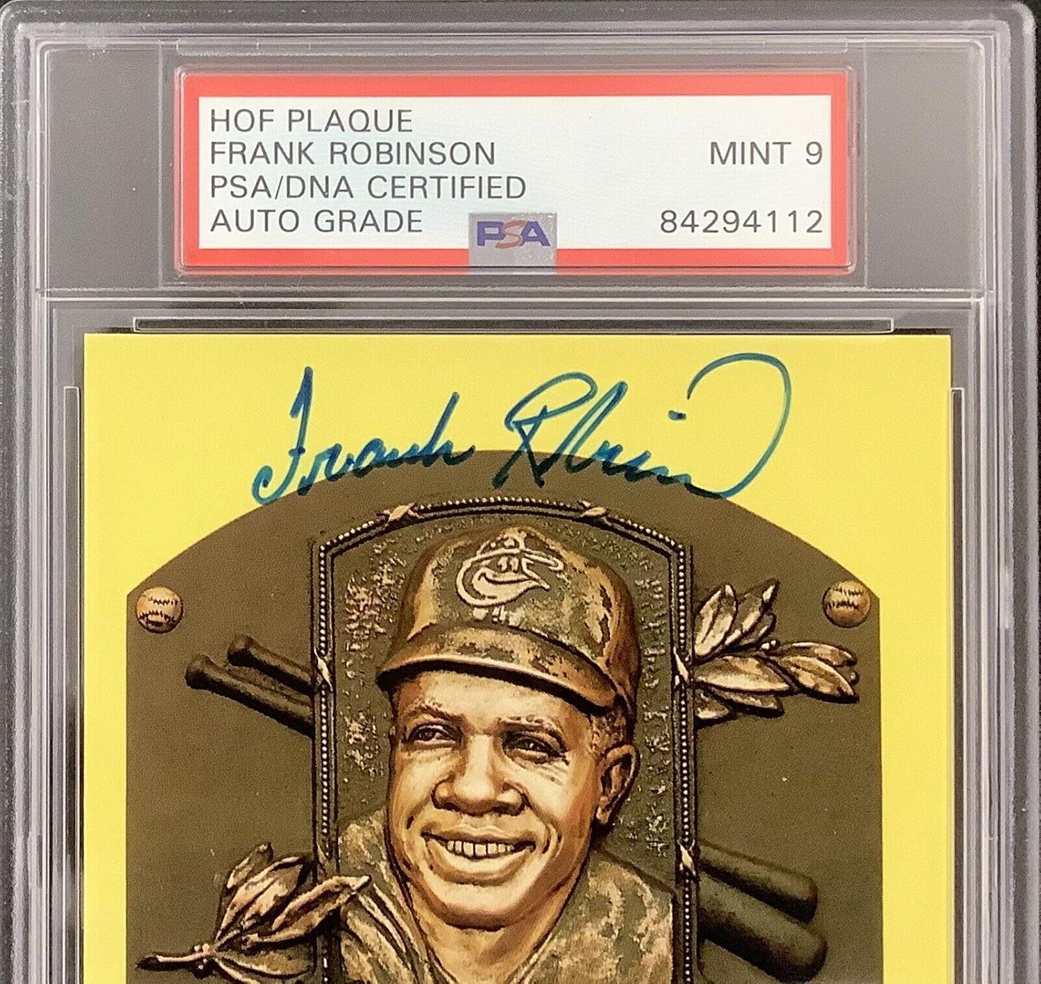 Frank Robinson Signed Plaque HOF Postcard Yellow Orioles PSA/DNA Auto 9 - MLB Cut Signatures
