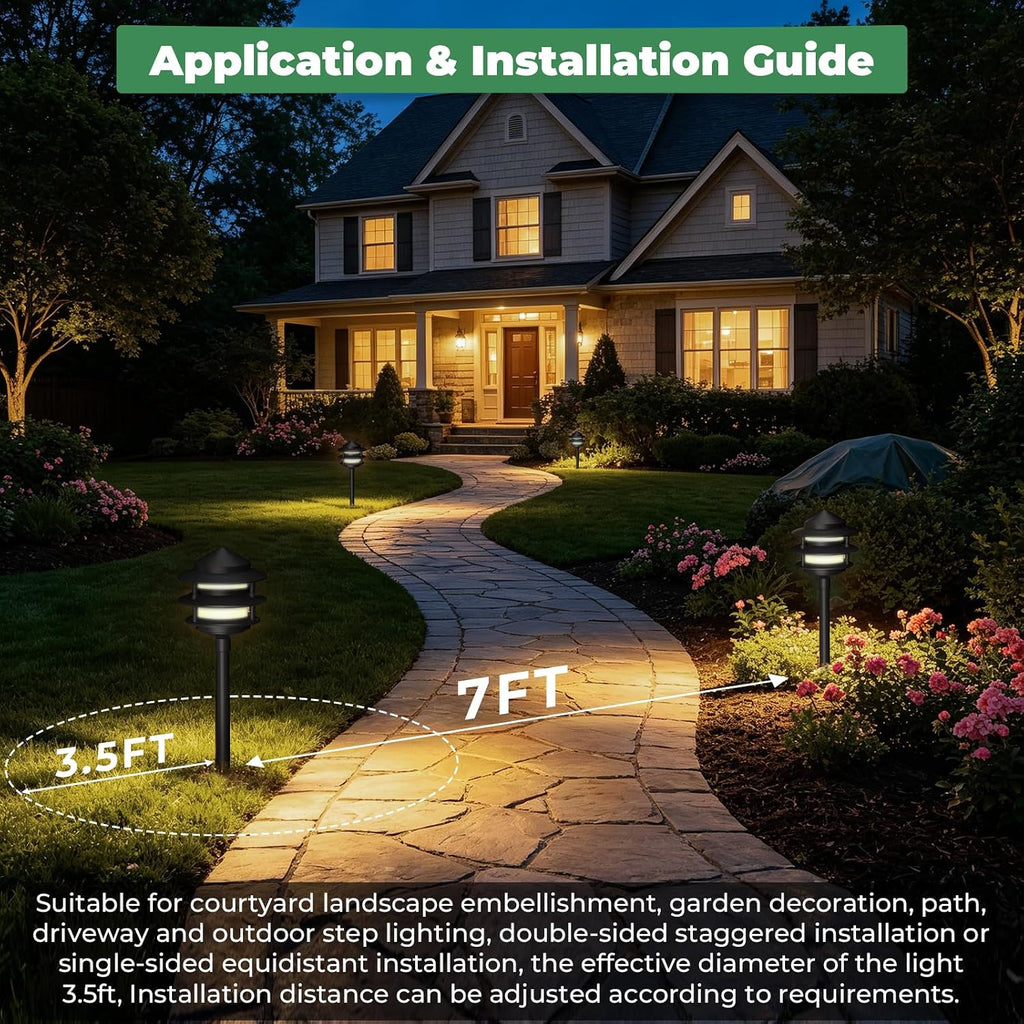 Gardencoin Pagoda Low Voltage Landscape Pathway Lights, 12V Outdoor LED Path Lights Wired, Aluminum Walkway Lighting with 4W 2700K Replaceable G4 Bulb, Classic 3-Tier Lantern, 12 Pack