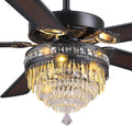 GJeg Crystal Ceiling Fan Fandelier with Lights - Outdoor Ceiling Fans with Remote Control, Farmhouse Ceiling Fan with Noiseless DC Reversible Motor,Dining Room,Living Room(62' Black)