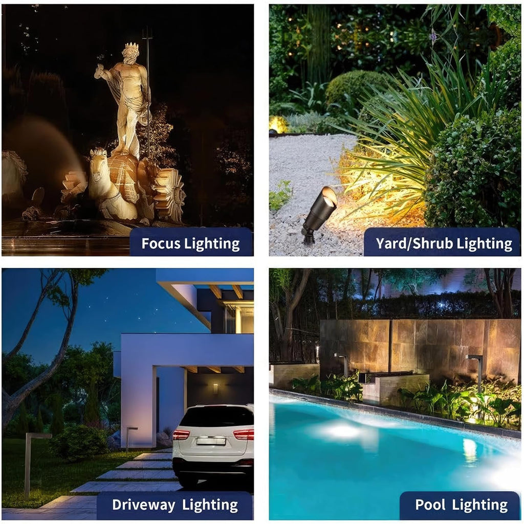 Gardenreet Brass Landscape Lighting Kit (6 Spotlights, 2 Path Lights) with 150W 12V Transformer and 100 Feet Cable and 30 Pack Wire Connectors for Outdoor Garden Patio Pathway