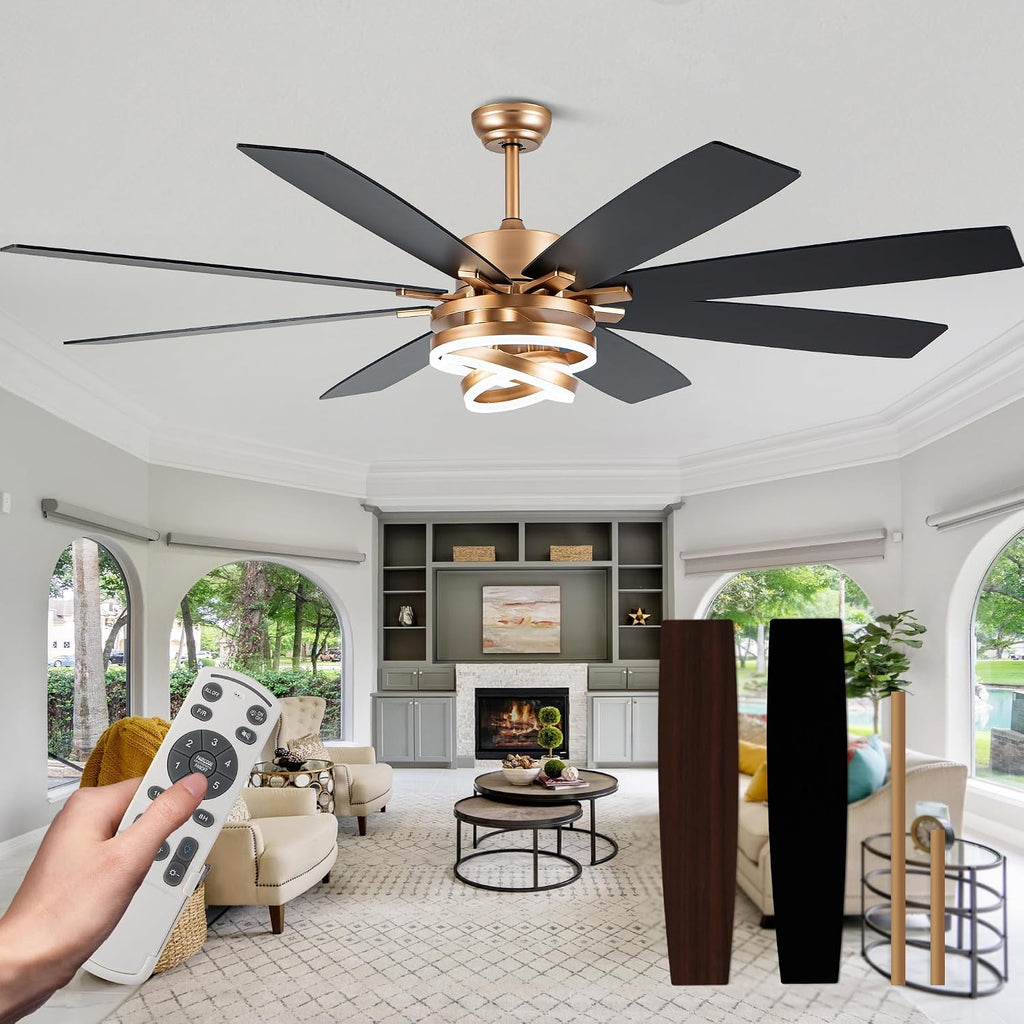 Farmhouse Ceiling Fans with Lights,Chandelier Fan with DIY Rings LED,Fandelier Ceiling Fans with Lights for Living Room/Bedroom (Gold-MD-DC7205-G, 72 Inch)
