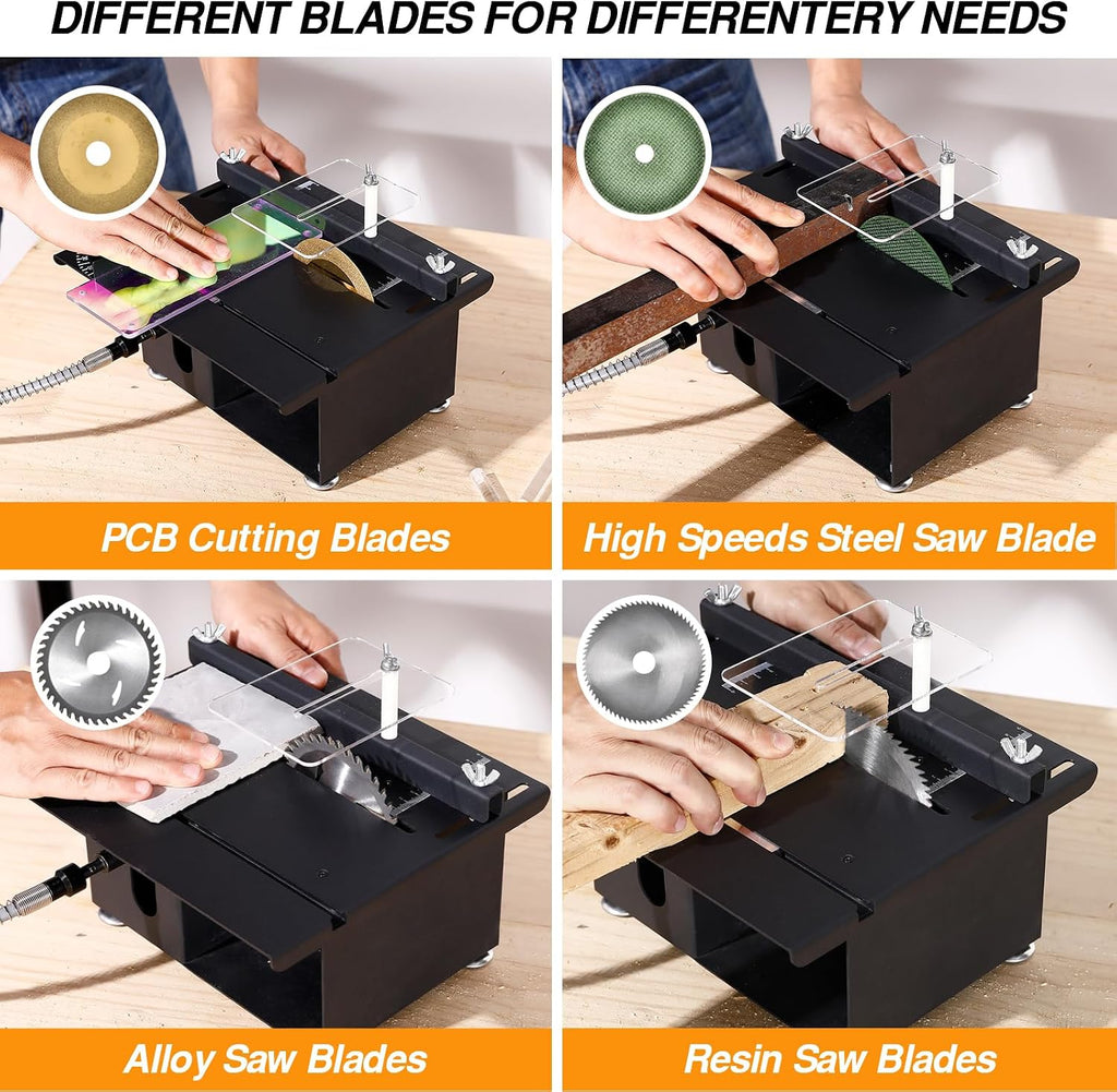 Upgraded 400W Mini Table Saw, Desktop Electric Saw for Crafts, Speed & Angle Adjustable, Cutting/Sanding/Engraving/Drilling All-in-One for DIY Wood/PCB/Acrylic/Plastic (0-30mm Liftable, Black)