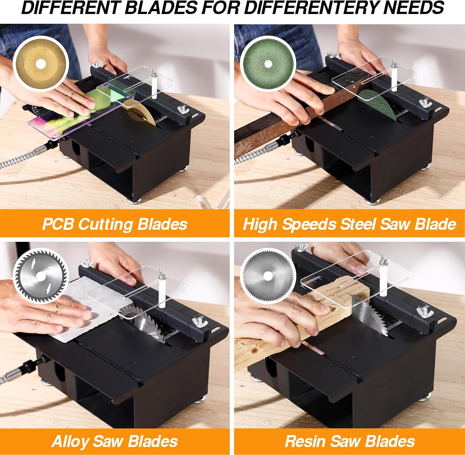 Upgraded 400W Mini Table Saw, Desktop Electric Saw for Crafts, Speed & Angle Adjustable, Cutting/Sanding/Engraving/Drilling All-in-One for DIY Wood/PCB/Acrylic/Plastic (0-30mm Liftable, Black)