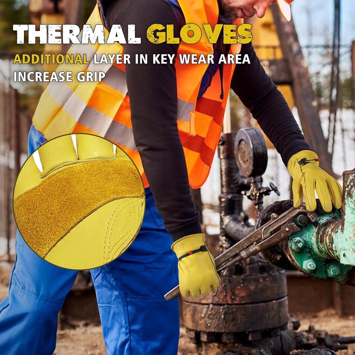 HANDLANDY HLDD Winter Work Gloves, Insulated Leather Work Glove with Abrasion Protection & Thinsulate Lining for Cold Weather