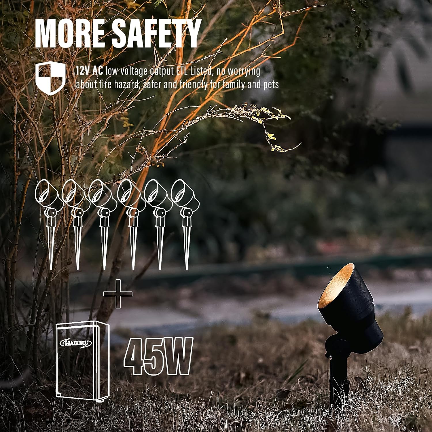 Malibu Low Voltage Floodlight LED Outdoor Landscape Lighting 12V Landscape Spotlight 6W Garden Light for Patio Yard 8Pack