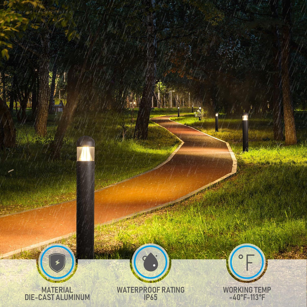 LEONLITE 3CCT LED Bollard Landscape Pathway Light, 43' 14W/19W/24W Adjustable Watts, 120V-277V Commercial Bollard Fixture, 0-10V Dimmable UL Listed Landscape Area Light, Beam-Focus