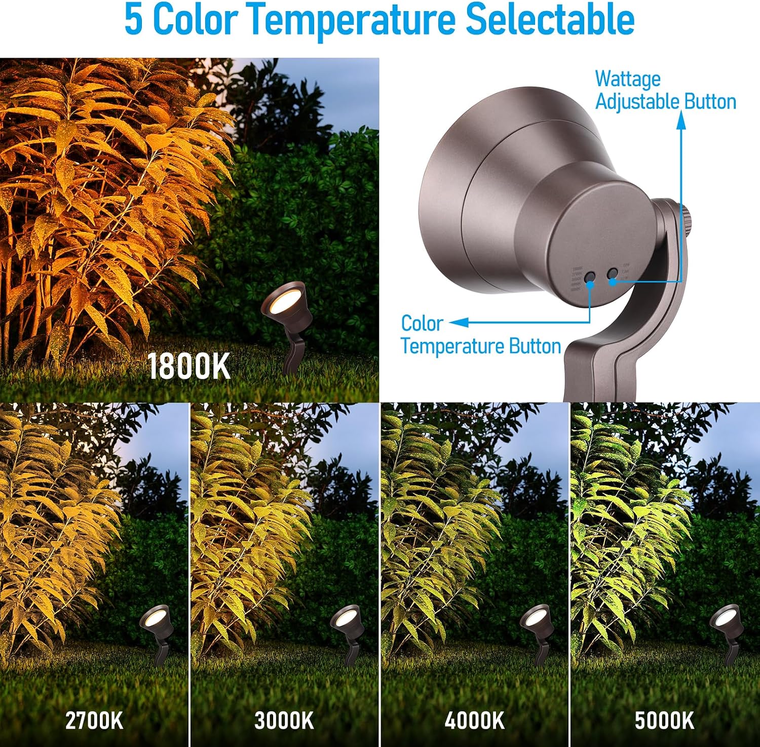 LEONLITE 8-Pack 12W/7.3W/3.7W Dimmable 5CCT LED Low Voltage Landscape Lights, Wall Wash Landscape Lighting Outdoor, 12V Landscape Spotlight, ETL, Aluminum, IP65 Waterproof
