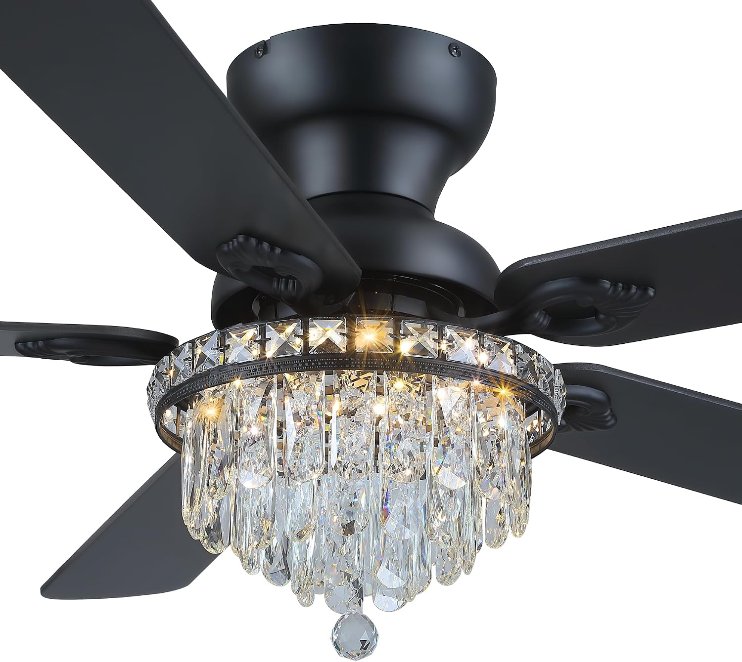 GJeg Crystal Ceiling Fan Fandelier with Lights-Ceiling Fans with Remote Control,Modern Ceiling Fan with Noiseless DC Reversible Motor,Dining Room,Living Room(52' Black)