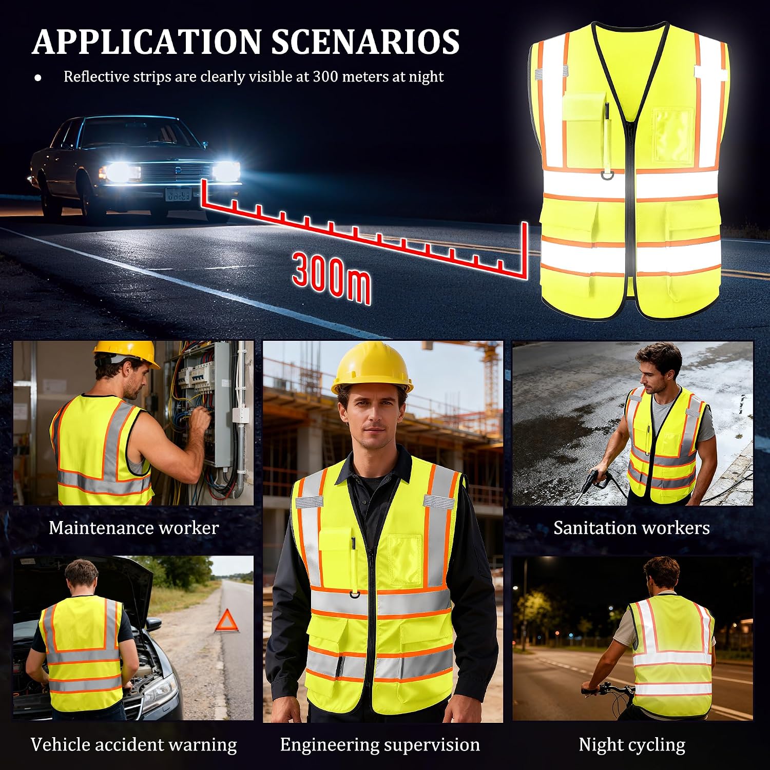 Custom Safety Vest with Logo, High Visibility Reflective Personalized Vest with Pockets and Zipper for Men Women Work