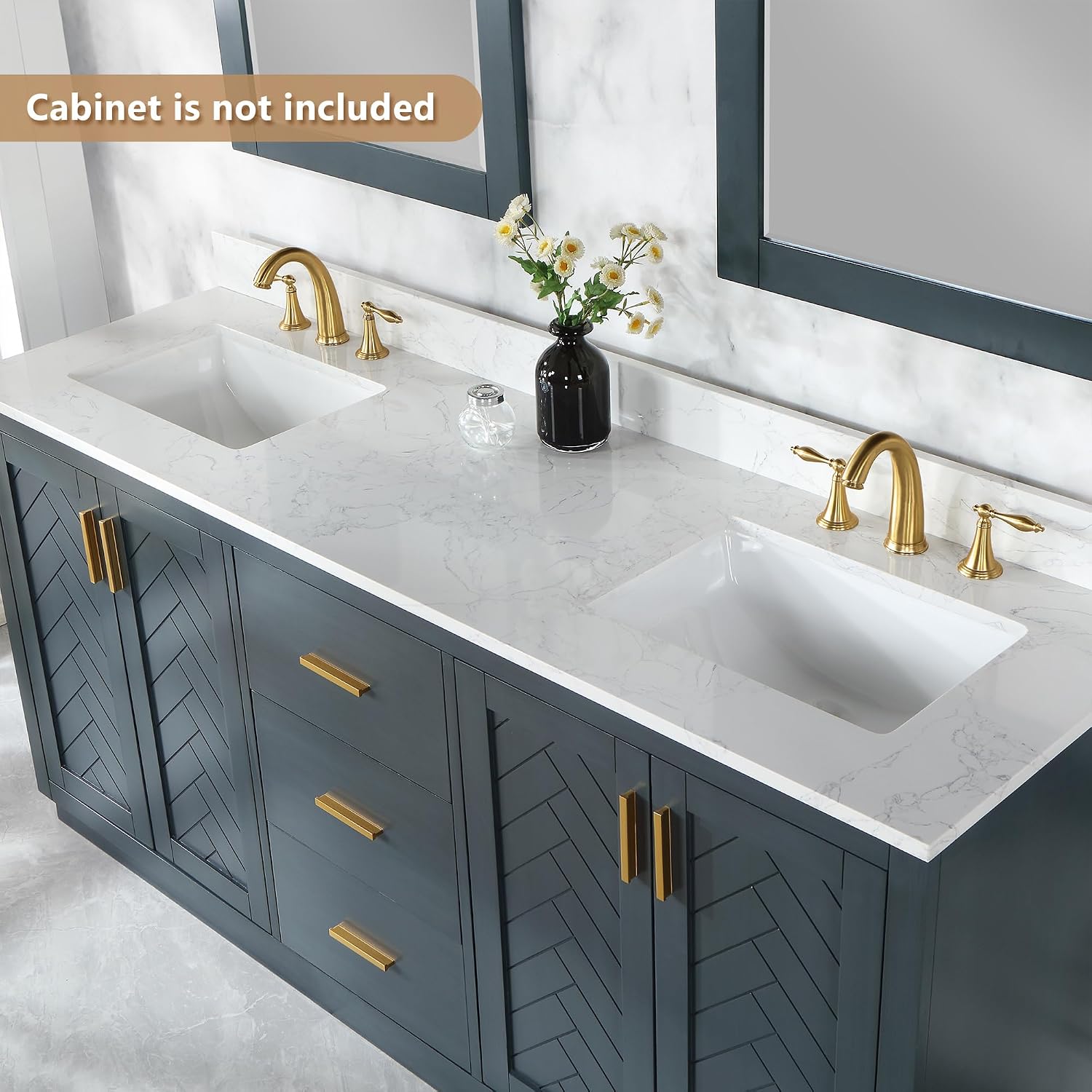 Altair Design Ceres 73' Engineered Stone Vanity Top in Grain White with Double White Sinks