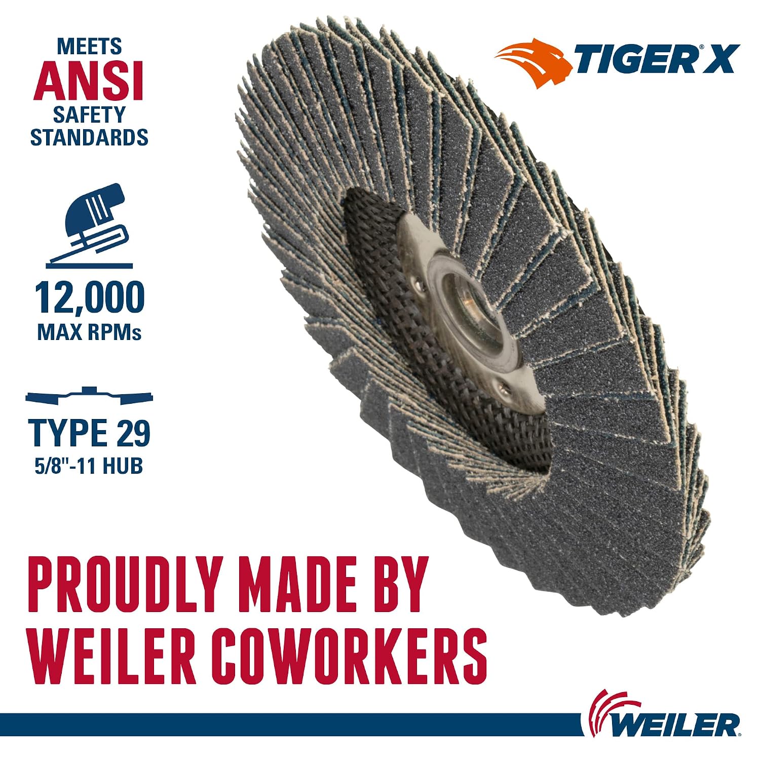 Weiler 51212 Tiger X Flap Disc, Ceramic and Zirconia Alumina, Angled, Phenolic Backing, 40 Grit, 5', 5/8'-11 UNC Nut (Pack of 10)