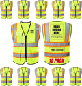 Custom Safety Vest with Logo, High Visibility Reflective Personalized Vest with Pockets and Zipper for Men Women Work