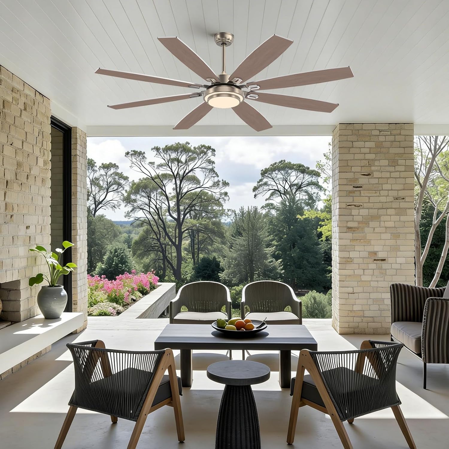 72 Inch Large Ceiling Fans with Lights and Remote Control, Modern Nickel Ceiling Fan with Quiet Reversible DC Motor, Timer, 6 Speeds for Living Room, Kitchen, Home Office, Outdoor Patio