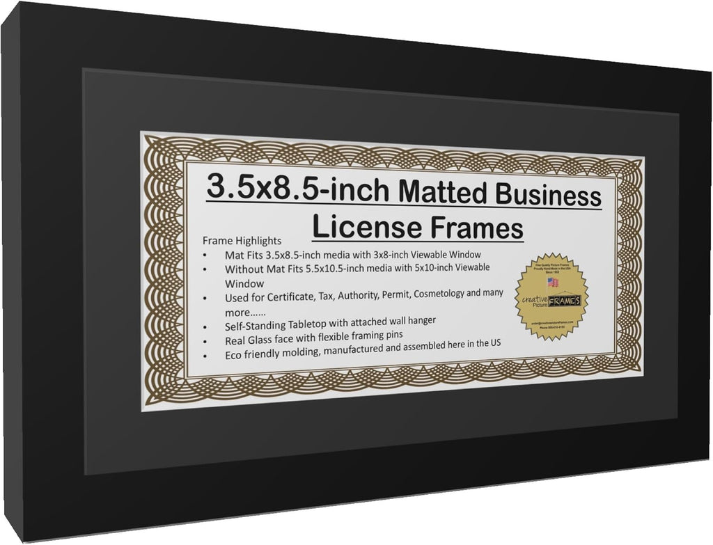Creative Picture Frames 5.5X10.5Bk-B Business License Frame With Matting, Self Standing Easel And Wall Hanger For More Versatility (Pack of 12)