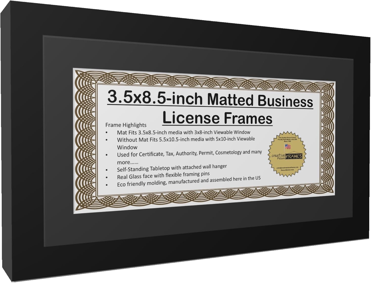 Creative Picture Frames 5.5X10.5Bk-B Business License Frame With Matting, Self Standing Easel And Wall Hanger For More Versatility (Pack of 12)