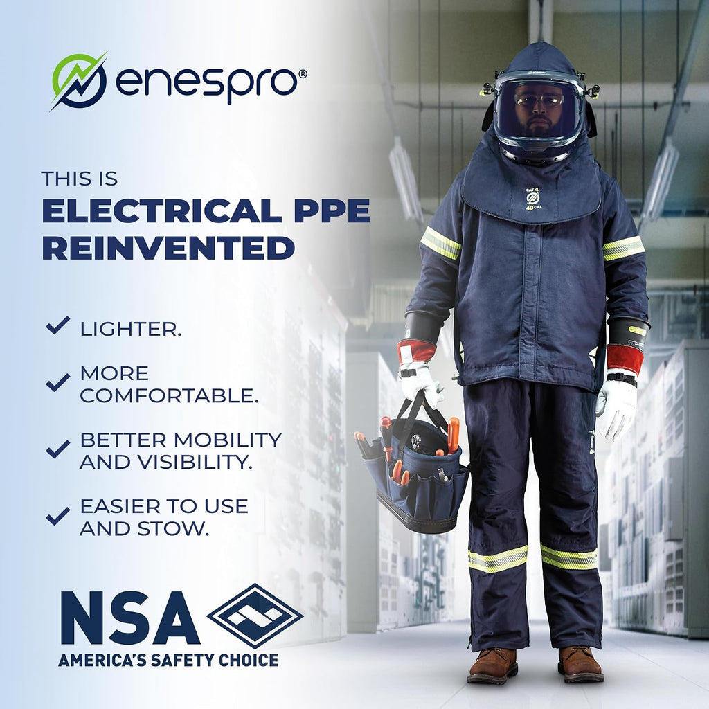 Enespro 40 Cal Arc Flash PPE Kit, CAT 4 Safe- with Arc Flash Face Shield, FR Overalls, Bib & Jacket for Workers