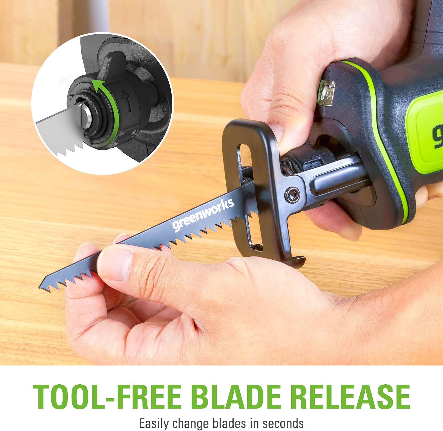 Greenworks 24V Brushless 1' Compact One-Handed Reciprocating Saw (3,000 SPM), Cordless Powered Variable Speed Recip Saw, 2.0Ah Battery and Compact Charger Included,‎ RSG404