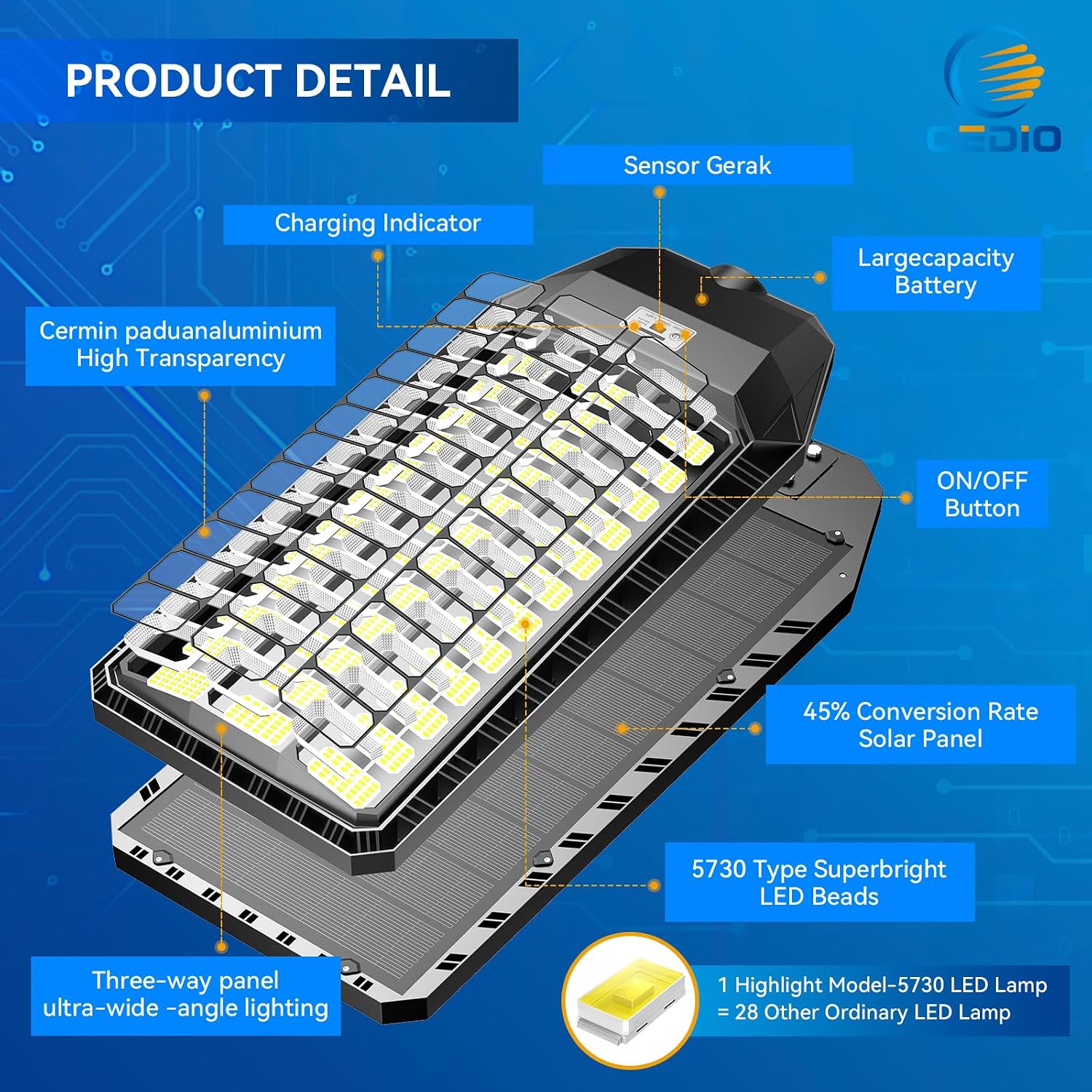 CEDIO 12000W Commercial Grade Solar Street Light, IP67 Waterproof Heavy Duty LED Flood Light with Remote & Motion Sensor, Dusk to Dawn Security Light for Parking Lot, Farm, Property, Yard