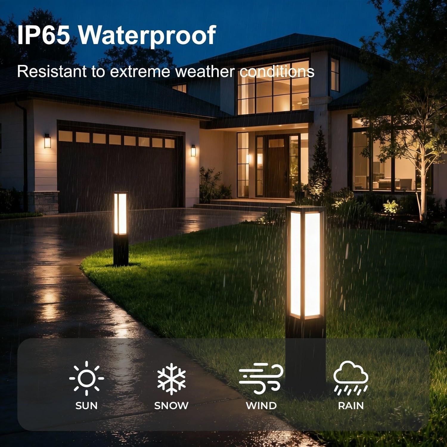 SkyGlow 32' Bollard Light, 120V Line Voltage Aluminum LED IP65 Waterproof Modern Outdoor Landscape Path Lights 3000K Curb Appeal Hardwired for Garden Pathway Lawn Patio Courtyard Driveway Commercial