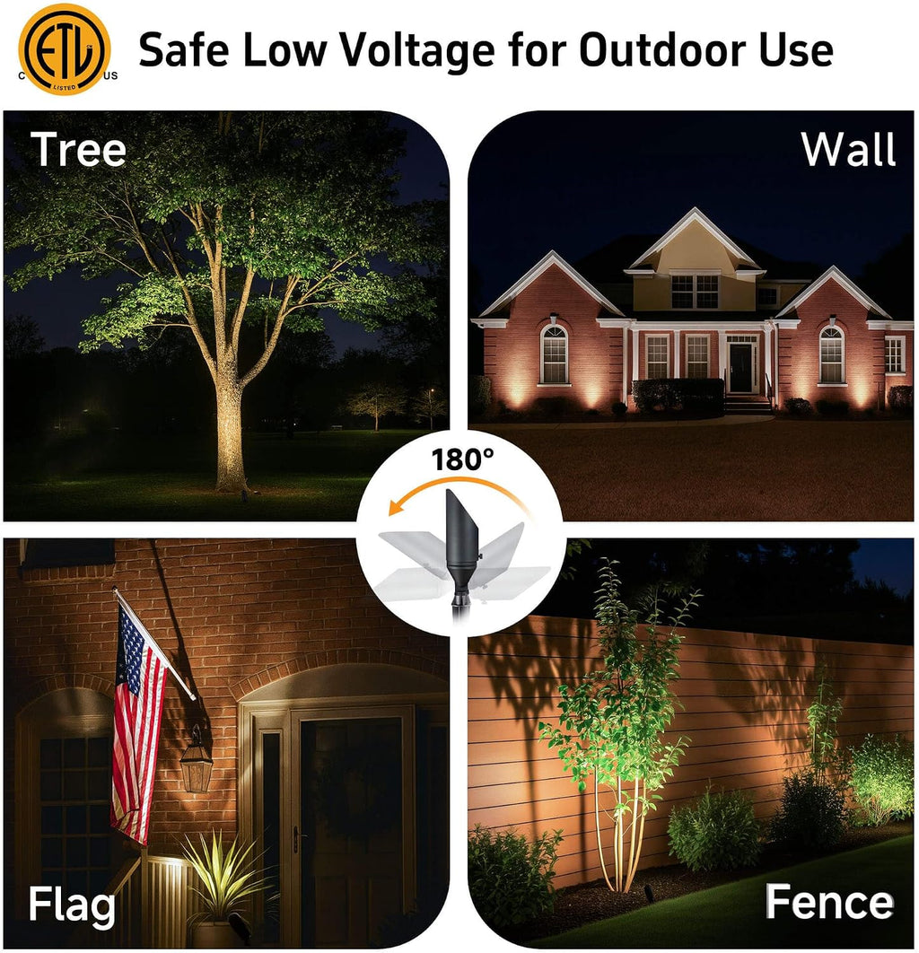 Gardenreet Brass Landscape Lighting - Low Voltage Outdoor Spotlights, Wired LED Uplights 12V, Waterproof Spot Lights, Antique Bronze for Outside Trees Without MR16 Bulb (4 Pack)