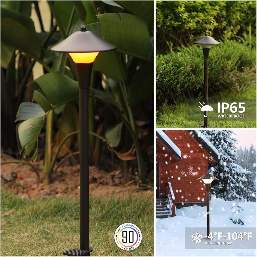 Low Voltage Path Lights, 12V 5W LED RGB Wired Landscape Path Lights Outdoor for Driveway Walkway Pathway, RGB Color Changing for Christmas Party Halloween, IP65, ETL, Bronze, Pack of 6