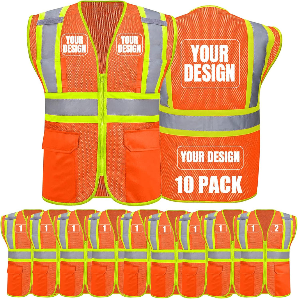 BeautyWill Custom Safety Vest Customized Logo Class 2 High Visibility Reflective Vest with Pockets Construction workwear